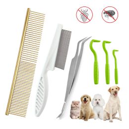 Grooming 6 pieces Pet Tick Removal Tool Kit Pet Hair Comb Dog Louse 2in1 Tweezer Pet Flea Removal comb For Cat and Dog