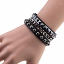 Charm Bracelets 2021 Fashion Multilayers Rock Spikes Rivet Chains Gothic Punk Wide Cuff Leather Bracelet Bangle For Women Men Jewe263N