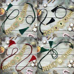 Morocco Chic Handmade Ropes Belt Gold Colour Women Tassels Hollow Arabesque Metal Waist Chain Bride Woven Jewellery 240401