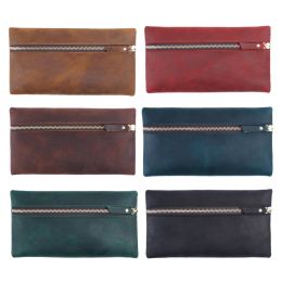 Pens Vintage Leather Zipper Pen Case Holder Fountain Pen Pouch Pure Colour for Men Boy