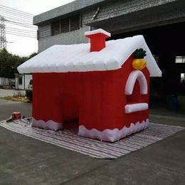 5x5x3.5mH (16.5x16.5x11.5ft) Pretty Outdoor Inflatable Christmas House Red Xmas Cabin Santa Grotto Square Tent For Holiday Decoration