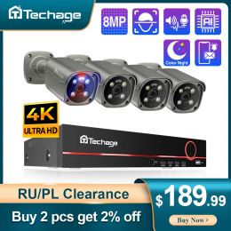 Lens Techage 8CH 5MP 8MP 4K POE Camera System Two Way Audio Colourful Night Smart AI Face Detection CCTV Video Surveillance Clearance