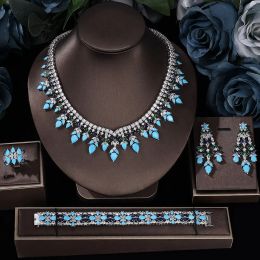Necklaces 2023 Popular 4piece Cubic Zirconia Droplet Coloured Crystal Bridal Wedding Set Women's Rhinestone Bridal Necklace Jewellery Set