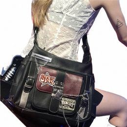 women Y2k Shoulder Bag Fi Chains Designer Grunge Bags Pu Leather Aesthetic Crossbody Handbags Hiphop Street Style Cool Girl f5tk#