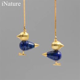 Earrings iNature 925 Sterling Silver Lapis Lazuli Lovely Bird Long Tassel Drop Earrings For Women Jewelry