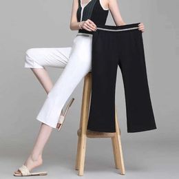 Pantaloni da donna Capris 2023 Nuova estate All-Match Pocket All-Match Solid Colore Elastico Flare Domande vestiti da donna Simplicità Pantaloni a vita alta Ladies Y240422