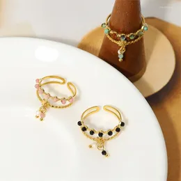 Cluster Rings French Elegant Retro Trendy Adjustable For Women Girls Creative Multicolour Natural Stone Ring Jewelry Party Gifts