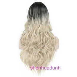 Designer human wigs hair for women Wig Dyed Head Cover Brown Gradient Gold White Long Curly Hair 270g 70cm pyj