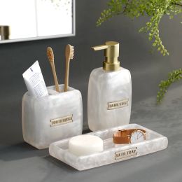 Heads Bathroom Accessories White Pearl Look Bathroom Vanity Countertop Accessory Set,Soap Dispenser,Toothbrush Holder Set,Tray