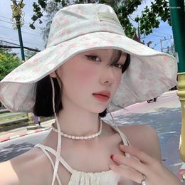 Wide Brim Hats Korean Sweet Small Floral Lotus Leaf Edge Bucket Hat Women Spring And Summer Big Sun Protection Vacation Foldable Cap