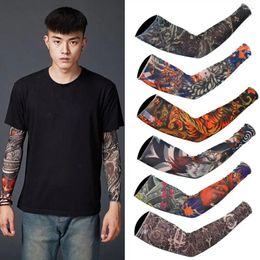 Knee Pads Flower Arm Tattoo Sleeves Seamless Outdoor Riding Sunscreen Sun Uv Protection Warmers For Men Women