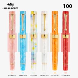 Pens Jinhao 100 Fountain Pen Transparent Colour Resin luxury Pens 18KGP/1.0mm Oblique Type Extra Fine Nib School Supplies Stationery