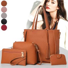 Evening Bags 4Pcs/Set Fashion Women Messenger Zipped Tassels Leather Solid Color Handbag Ladies Girls Purse Shoulder Bag UND Sale