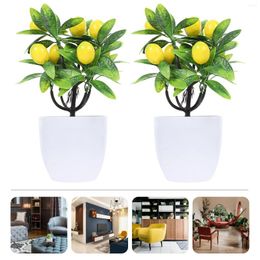 Decorative Flowers 2pcs Artificial Tree Potted Bonsai Topiary Plants Greenery In Pots For