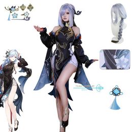 애니메이션 의상 Shenhe Cosplay 게임 Genshinimpact Shenhe Cosplay Come Cheongam Dress Shen He Dpavali Come Hallown Party Dress Y240422