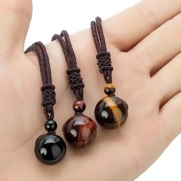 Pendant Necklaces Tiger Eyes Obsidian Beads Necklace Charm Natural Stone Fashion Adjustable Rope Chain Jewellery Gifts 16mm