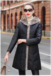 Women's Leather 2024 Real Jacket Women Collar Hooded Winter Down Jackets Sheepskin Coat Female Veste Femme