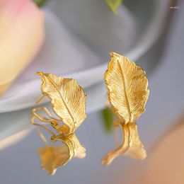 Stud Earrings High Grade Metallic Leaf Ear Buckles For Women Birthday Wedding Engagement Pure Gold Color Earring Fine Jewelry Gifts