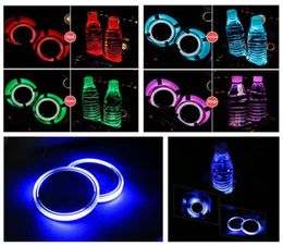 2X Car LED Light Cup Holder Automotive Interior USB Colourful Atmosphere Lights Lamp Drink Holder AntiSlip Mat Auto Products6973182