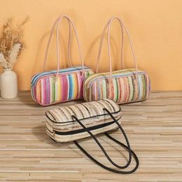 wholesale of trendy women handbags with high aesthetic value, rainbow, and large capacity woven beach bags for women 59Al#