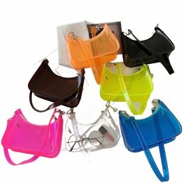 new PVC Shoulder Underarm Bag Clear Colored Jelly Summer Cute Candy Colored Women's Bag Baguette Beach Party Gift Bag o7ZM#