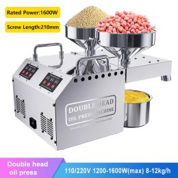 Pressers B02 Double Head Oil press 1600W Commercial Stainless Steel High Extraction Rate Press Flaxseed Sunflower Seed Coconut Meat