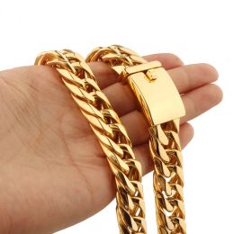 Necklaces Granny Chic Gold Colour 316L Stainless Steel Cuban Link Chain Necklace Heavy Cool Men's Chain Hip Hop Jewellery Gift 16mm 740inch