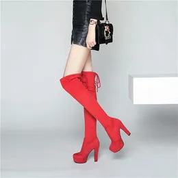 Boots YQBTDL Sexy Stiletto Long Over The Knee High For Women Autumn Winter 2024 Suede Platform Heels Party Shoes Red