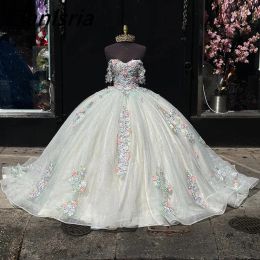 Princess Colorful Appliques Lace Ball Gown Quinceanera Dresses Off The Shoulder Corset Vestidos De 15 Anos