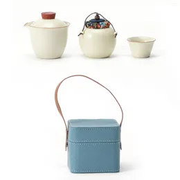 Teaware Sets Portable Travel Tea Set Ceramic Pot Teacups With Carrying Case For Business El Car Trips Outdoor