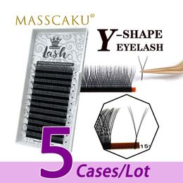 5caselot Wholesale premium 815mm mix length YY lashes korea pbt materials matte black Y eyelash extensions for lash artist 240415