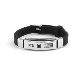 Whole Kpop BTS Bangtan Boys Bracelet SUGA JIMIN V Wristband Titanium Steel Silicone Bracelet Fashion Women Men Jewelry8490266