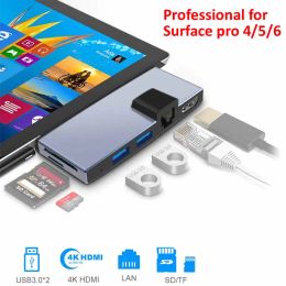 Hubs USB3.0 HUB 4K HDMIcompatible USB Splitter 3.0 100Mbps Ethernet Adapter Card Reader SD/TF Card for Microsoft Surface Pro 4/5/6
