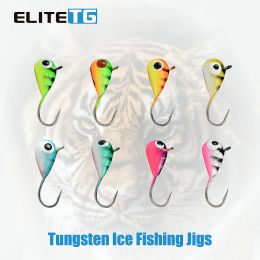 Accessories Elite TG 10pcs Tungsten Mormyshka Drop Jig Hayabusa Hook 2.7mm6mm UV Glow Crappie Perch Bluegill Winter Fishing Soft Lure