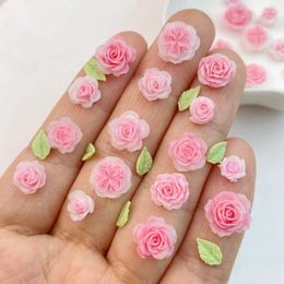 Decorative Figurines 50Pcs Mixed Nail Art Resin Cartoon Pink Flowers Series Charms Rhinestones DIY Craft For 3D Decorations Jewelry