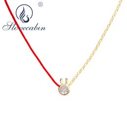 Necklaces Slovecabin Authentic 925 Sterling Silver Red Rope Link Chain Rabbit Pendant Choker Necklace With Clear CZ Femme Collar Minilist