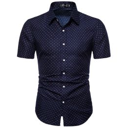 Shirts M5xl Dotprint Business Casual Shirts for Summer Short Sleeve Regular Large Size Formal Clothing Mens Office Button Up Blouses