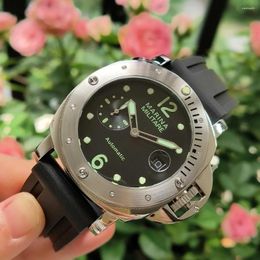 Wristwatches 44mm Stainless Steel Rotate Border Automatic Watch Black Dial Green Number Luminous Seagull ST25 Movement