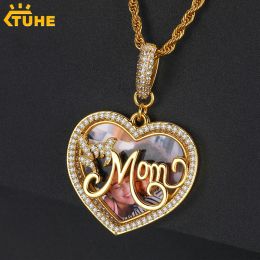 Necklaces TU HE Heart Round Flower Memory Medallions Custom Photo Pendant Necklace Women For Men Hip Hop Jewelry Pendant Name Gift