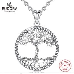 Necklaces EUDORA 925 Sterling Silver Tree of Life Pendant Necklace Solid silver Tree Leaf & Goddess Necklace Vintage Jewelry with Box D475