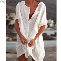 Men's Casual Shirts Womens long sleeved summer seaside resort beach bikini swimsuit cover solid Colour casual loose button T-shirt yq240422
