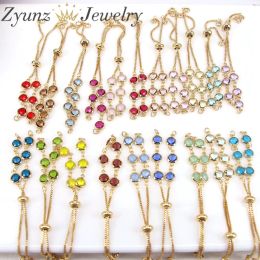 Strands 10PCS, Colourful Crystal Zircon Adjustable Slider Chain Accessories for Jewellery Making Copper Diy Women Bracelet Jewellery Findings