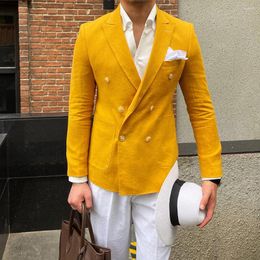 Men's Suits 2024 Men Blazer Fashion Casual Orange Notched Lapel Cotton Linen Suit Business Wedding Daily Slim Fit Jacket Coat