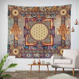 Lannidaa Classical Elephant Mandala Tapestry Wall Hanging Bohemian Flowers Home Decorative Wall Tapestry Bedspread Sofa Cover 240409