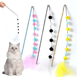 Toys Feather Cat Toys Interactive for Cats Teasing Durable Kitten Playing Stick Cute Multicolour Plush Ball Pet Supplies Pet Products