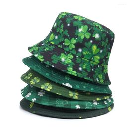 Berets Bucket Hats Fashion Lucky Clover Plant Green Sun Fisherman Cap Women's Panama Female Drop