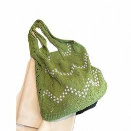 green Knitting Shopper Shop Beaded Shoulder Bags for Women 2024 Spring Designer Fi Soft Big Handbags Trend Tote Bag B6f2#