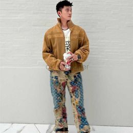 Men's Jeans Designer Pants Light Luxury and Fashionable Spring Flower Pants American Retro Heavy Industry Washed Old Print Splicing FF8737K