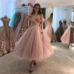 Party Dresses Sparkly Sequined Pink Off The Shoulder Prom Sweetheart Length Women Evening Gowns With Bow Vestidos De Gala