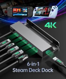 Stations Steam Deck Dock, 6 in 1 USB C Docking Station with 4K 60fps HDMI Port, 3 USB 3.0, Gigabit Ethernet, 100W PD3.0,ROG Ally dock